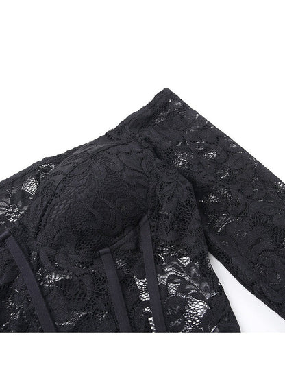 See through Push up Off Shoulder Lace Waist Full Sleeves Top