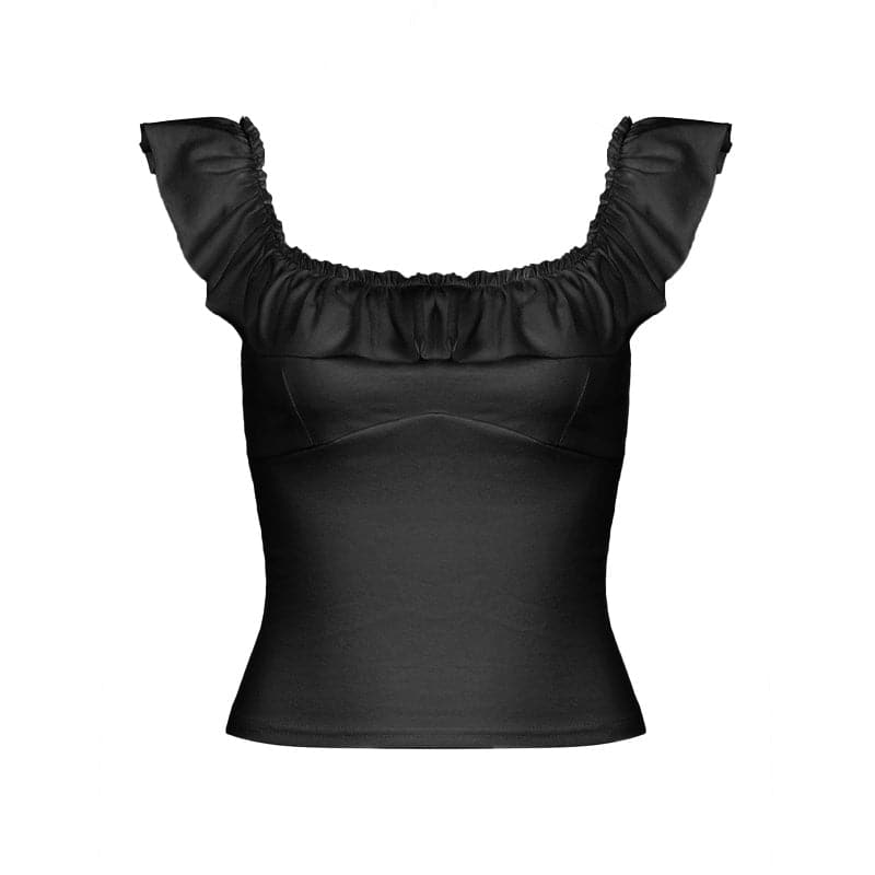 U neck ruffle solid backless cami top