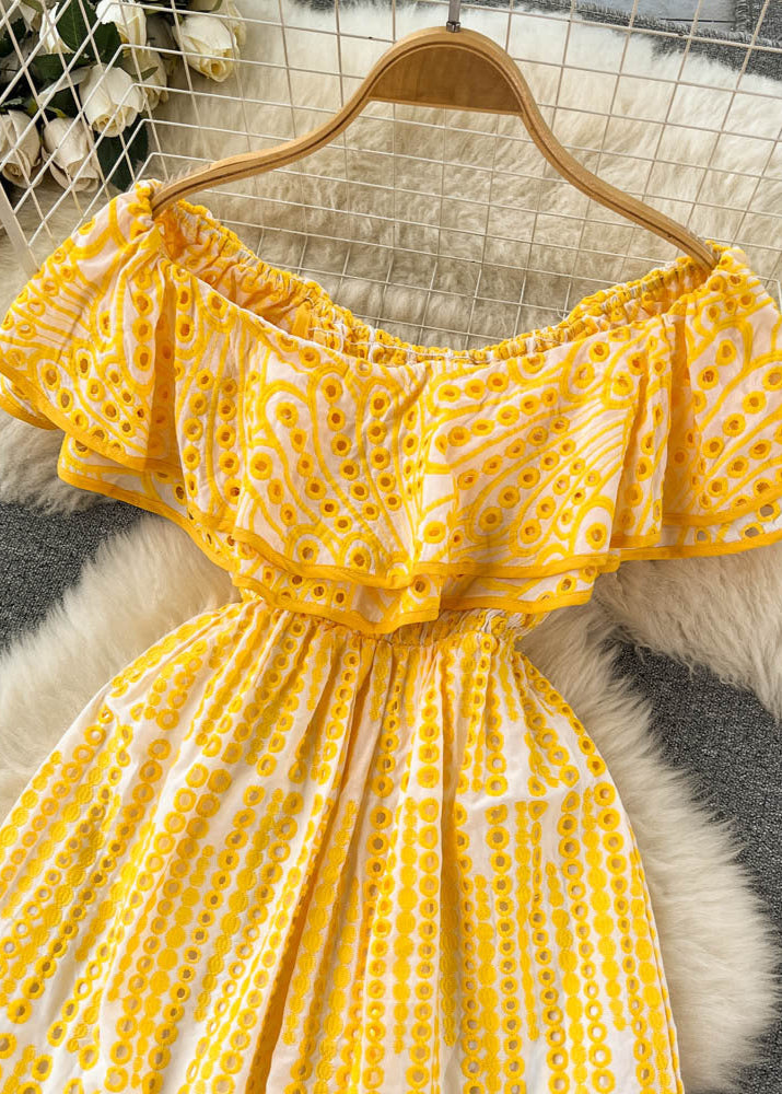 Soleia Ruffle Off-Shoulder Dress – EmbroideRed Boho Midi