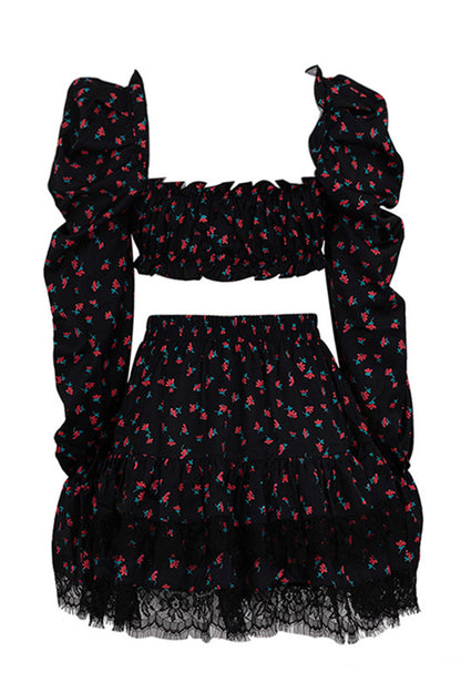 Ella Floral Print Puff Sleeve Mini Skirt Set