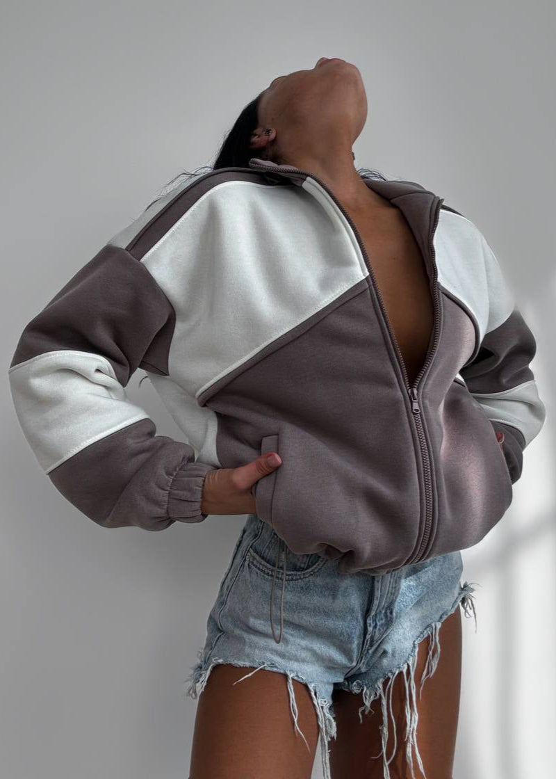 Contrast Panel Zipper Jacket