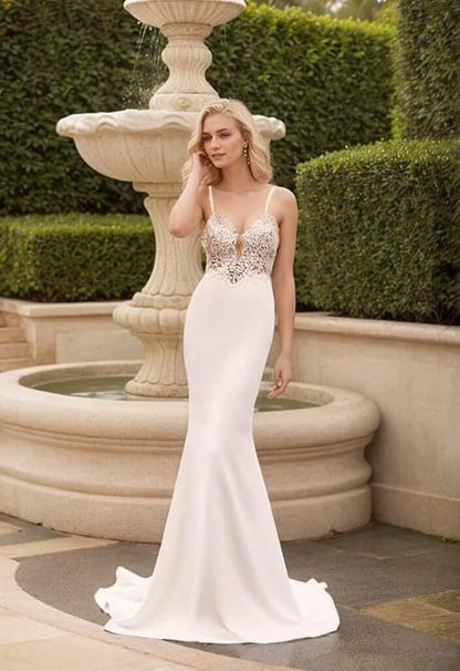 French Spaghetti Strap Mermaid Wedding Dress