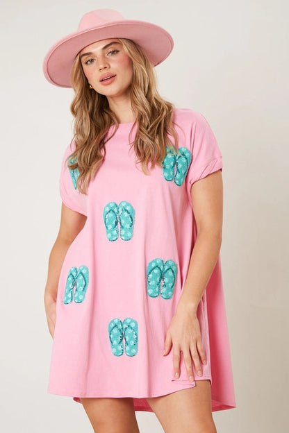 Taco Margarita Sequin Applique Crew Neck T-Shirt Mini Dress