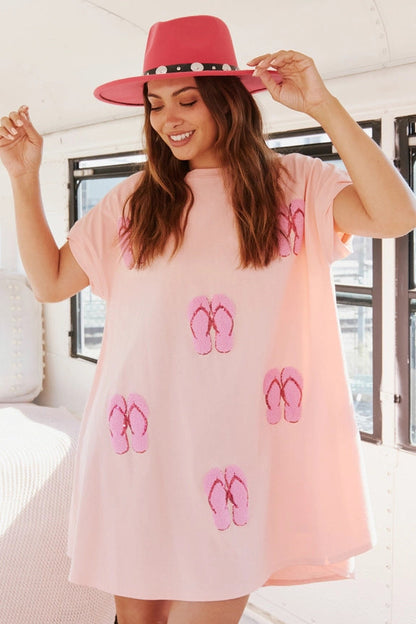 Taco Margarita Sequin Applique Crew Neck T-Shirt Mini Dress