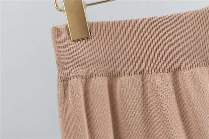 Khaki – Casual Striped Short-Sleeve Two Piece Set