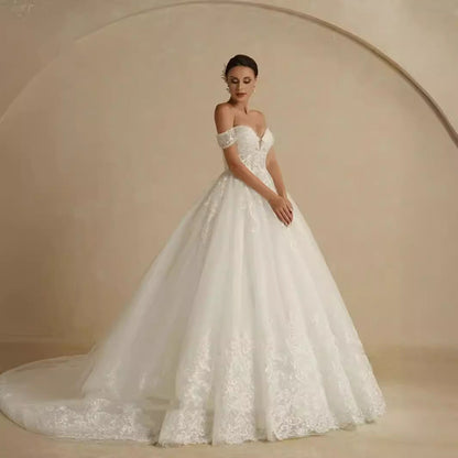 Off-Shoulder Royal Elegance Wedding Dress