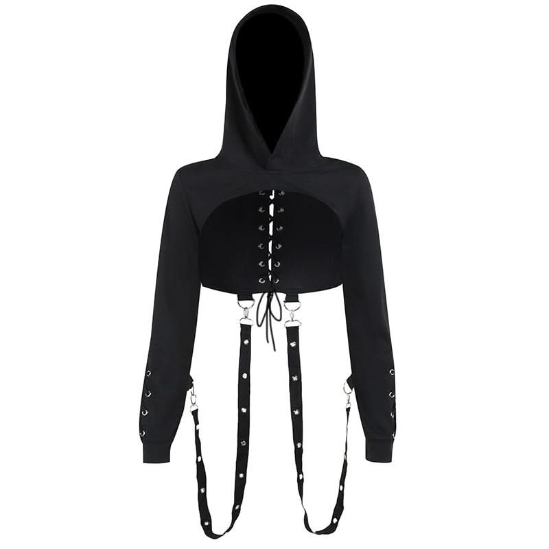 Hoodie long sleeve o ring lace up top