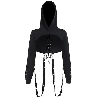 Hoodie long sleeve o ring lace up top