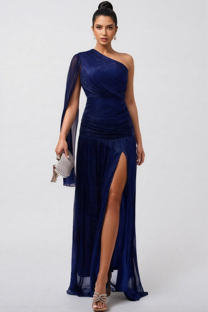 Desti Slanted Collar Slit Maxi Dress