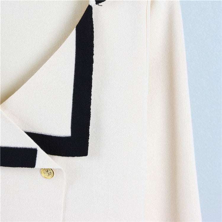 Apricot - Knitted Lapel Cardigan Two Piece Set