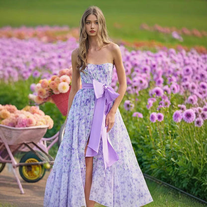 Floral Ruffle V-Neck High Hem Prom Dress