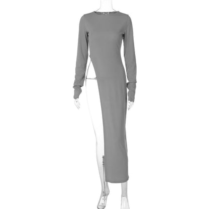 Long sleeve crewneck solid slit top