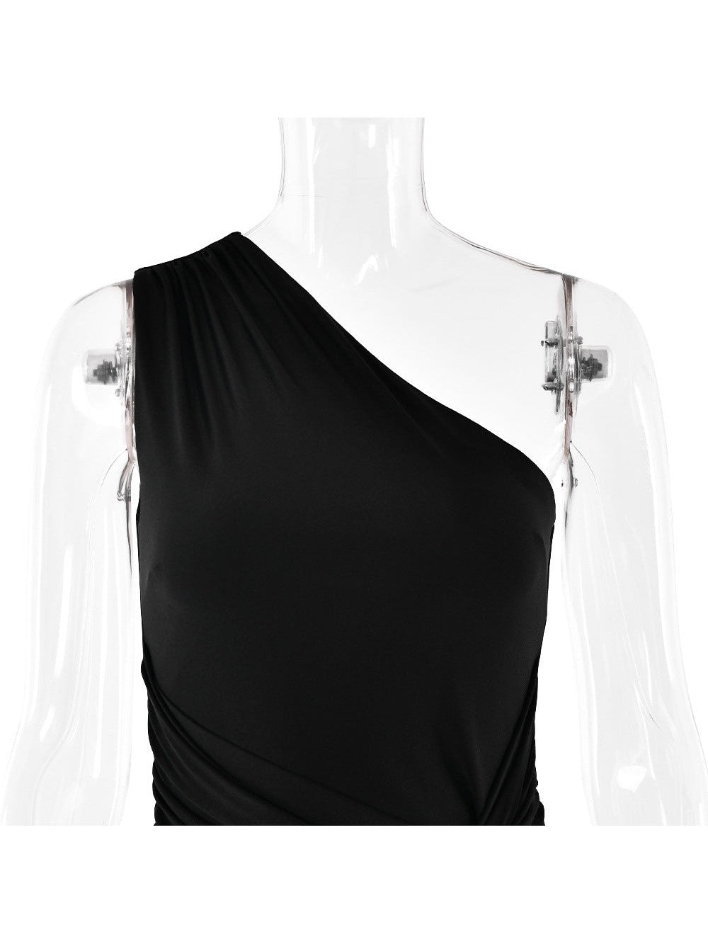 One Shoulder Sleeveless High Slit Buckle Maxi Dress