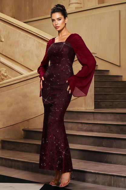 Antony Red V-Neck Sequined Maxi Dress