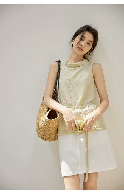 Sleeveless Light Pink Belted Top