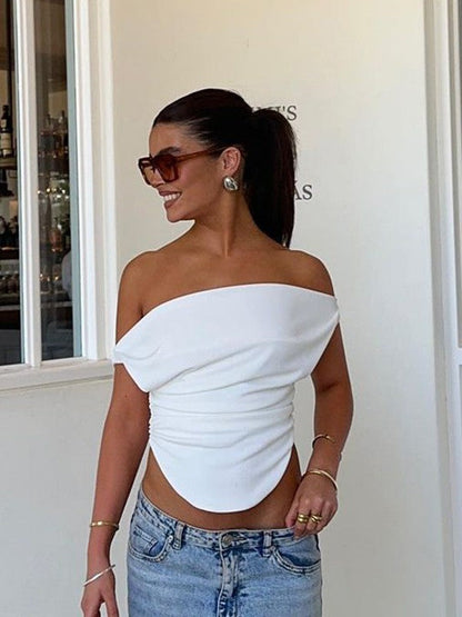 Off Shoulder Pleated Crop Top