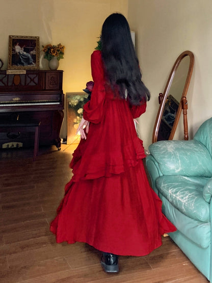 Red Princess-Inspired Lace-Up Gown Plus Size Fit & Flare Statement Dress gunne sax vintage dress