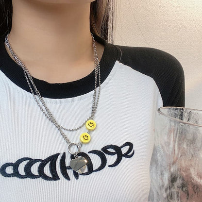 Heart pendant o ring layered necklace