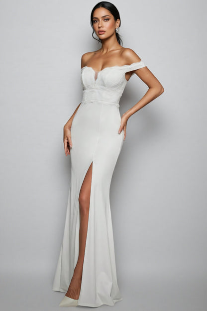 Mira White One Shoulder Split Maxi Dress