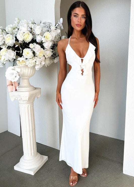 Serene Grace - Halter Maxi Dress with Ruffle Detail