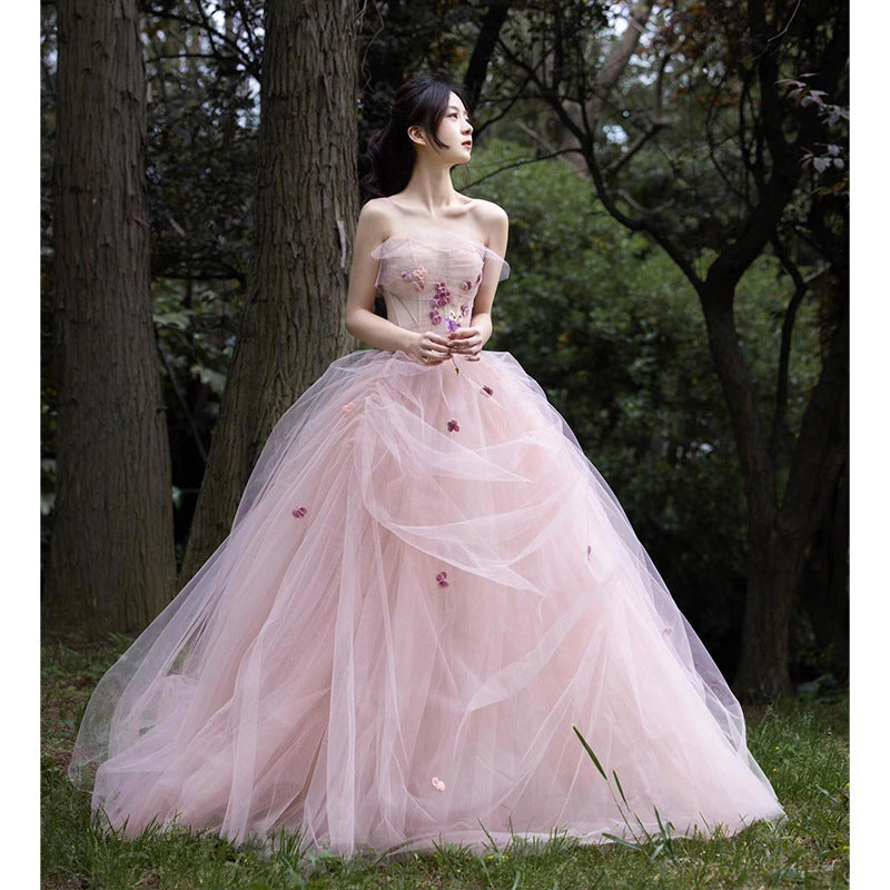 Pink Strapless Engagement Gown Fairy Tale Princess Dress
