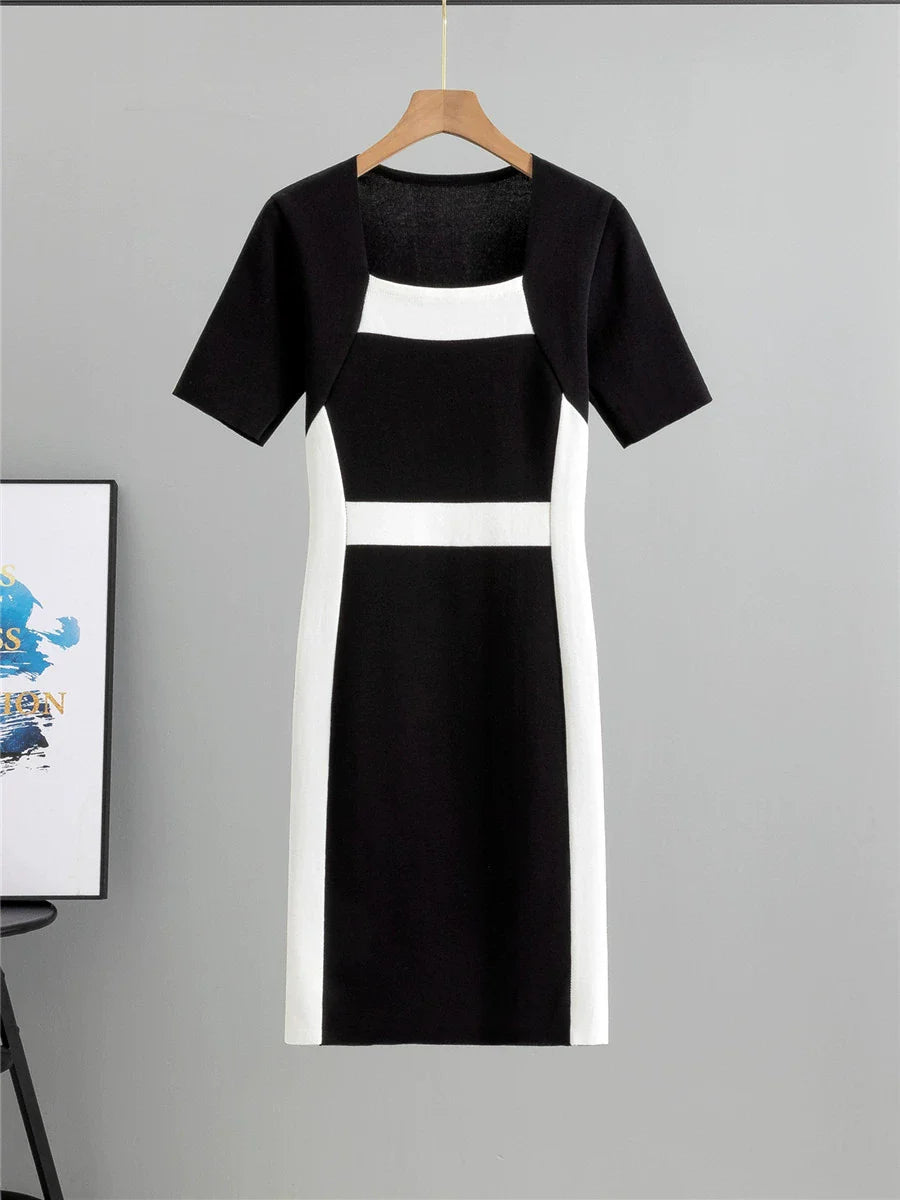 Black – Striped Pullover Knitted Dress