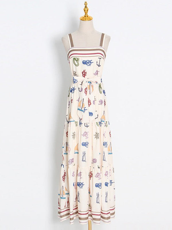 Beach Print Cutout Sundress Maxi Dress