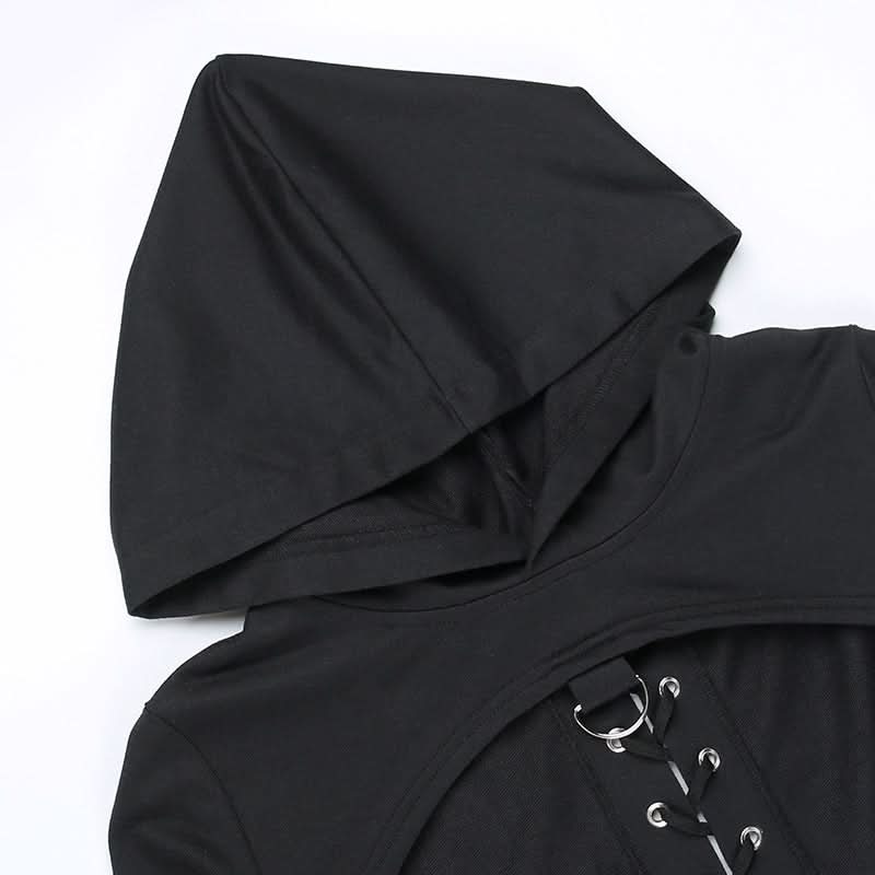 Hoodie long sleeve o ring lace up top