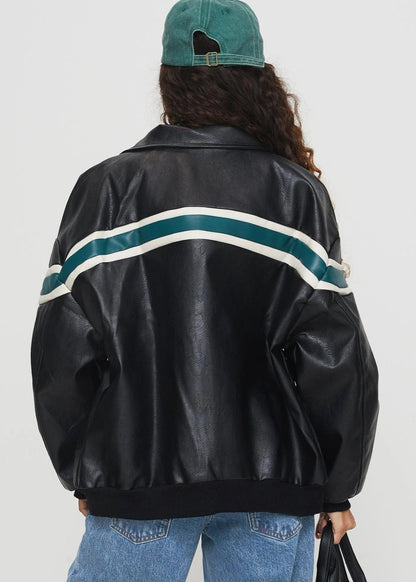 Racer - Faux Leather Bomber Jacket