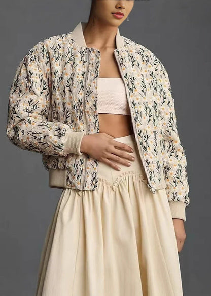 Floral Embroidered Quilted Bomber Jacket