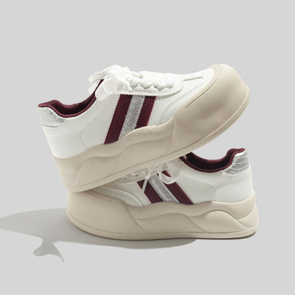 Women's Stylish Laced Up Leather Sneakers With Platform Sole