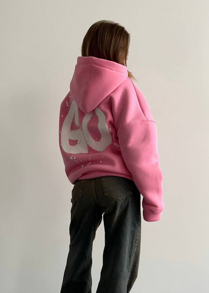 Oversized Pink Hoodie - Relaxed Fit Graphic Pullover