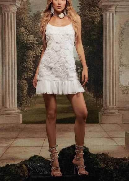 Camilla - Floral Appliqué Ruffle Mini Dress