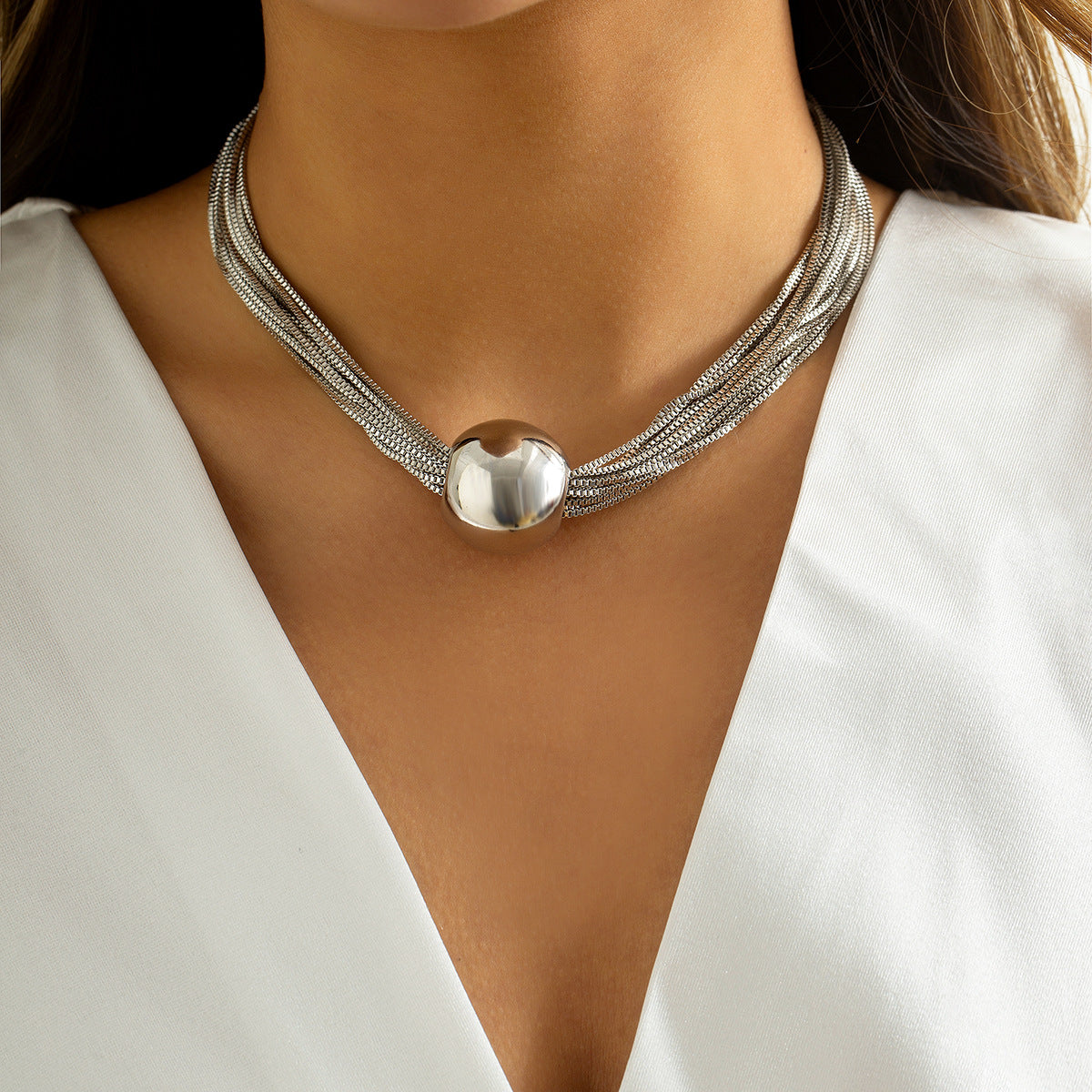 Bold Bead Pendant Choker Layered Necklace