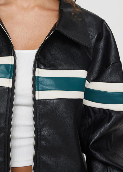 Racer - Faux Leather Bomber Jacket