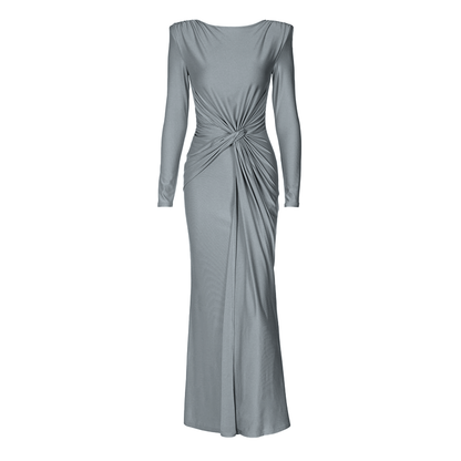 Long sleeve padded ruched maxi dress