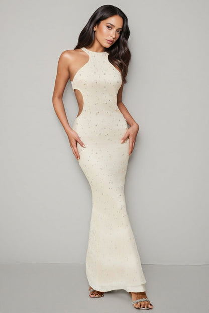 Brucese Neckless Backless Beaded Maxi Dress