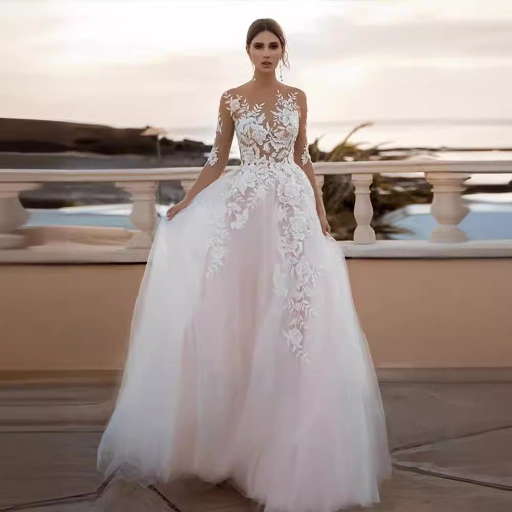 Deep V-Neck Slim Fit Bridal Wedding Dress