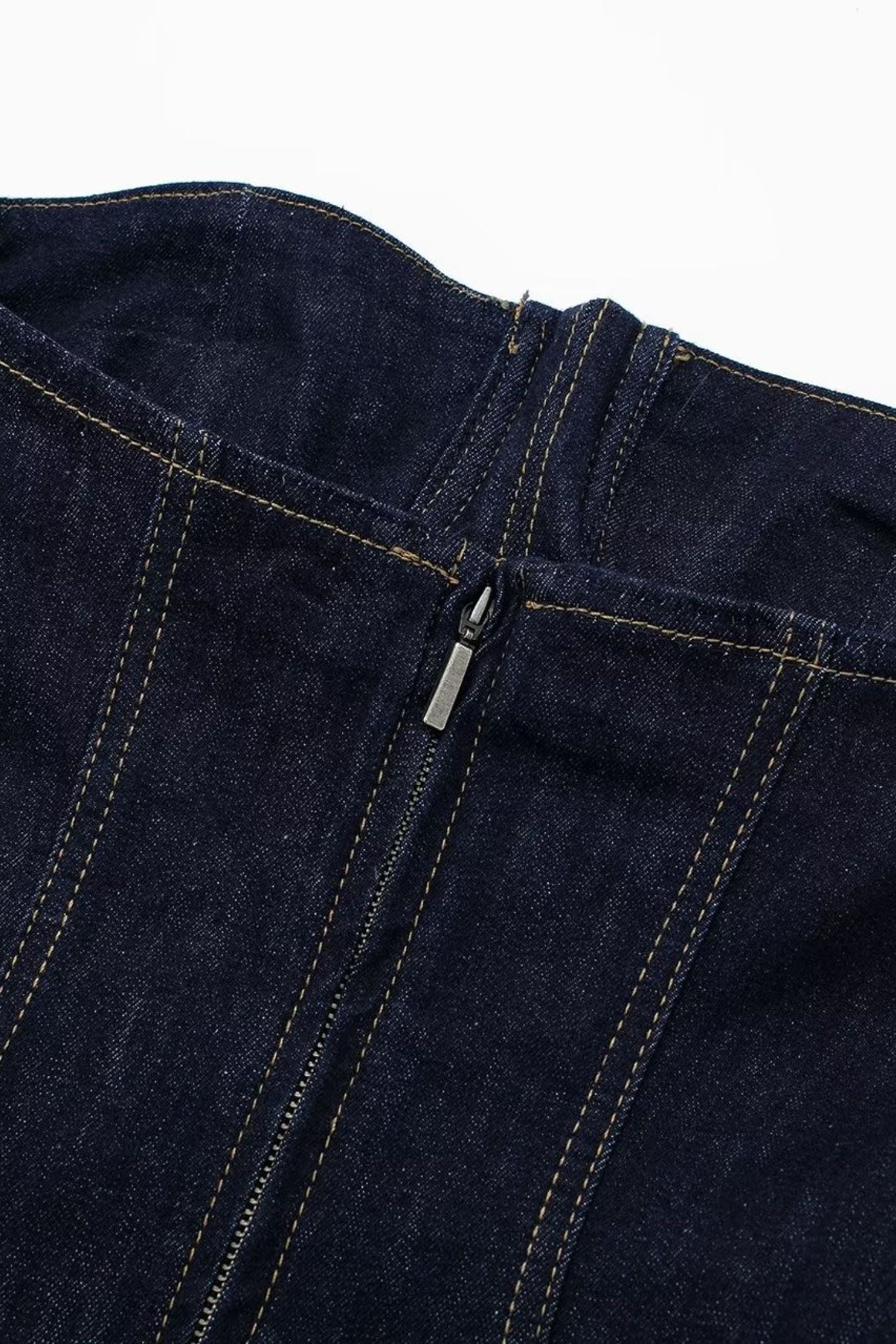 Arlene Strapless Back Slit Denim Maxi Dress