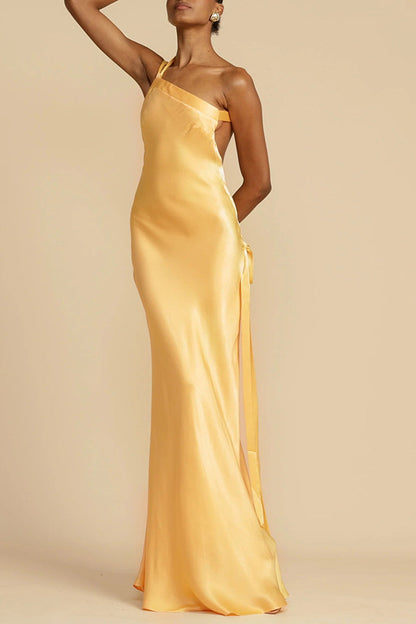 Spring and summer new party oblique shoulder slim dress INS casual elegant party fashion satin dress