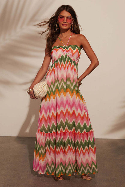 Martha Chevron Print Spaghetti Strap Maxi Dress