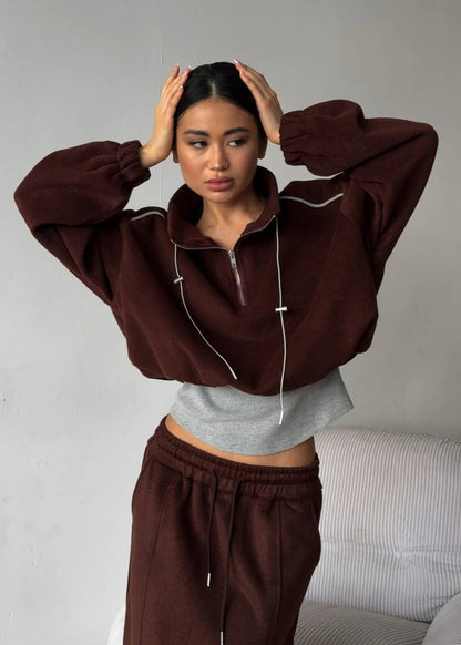 Sporty Half-Zip Two-Piece Set