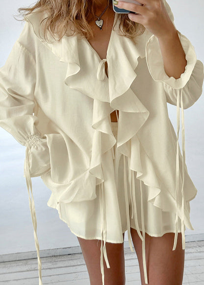 Ruffle Charm - Flowy Two-Piece Set with Statement Details