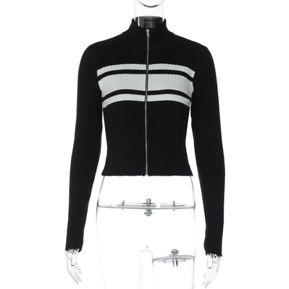 Kacy Contrast Zipper Knit Top
