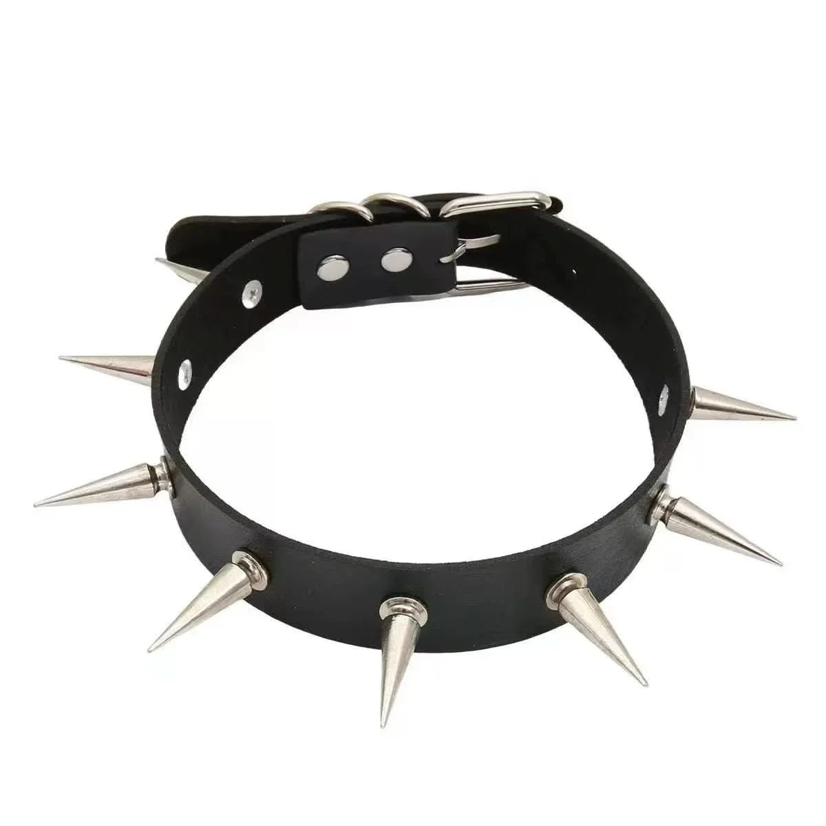 PU leather rivet o ring metal chain necklace