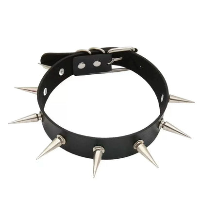PU leather rivet o ring metal chain necklace