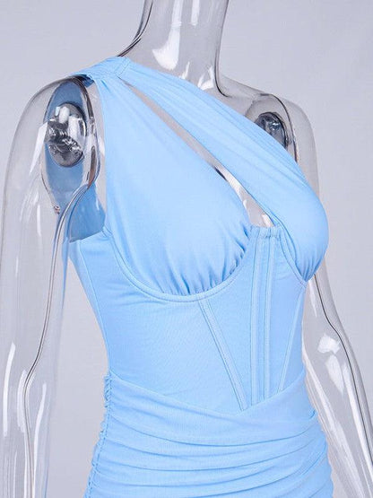 One Shoulder Mesh Hollow Out Dress