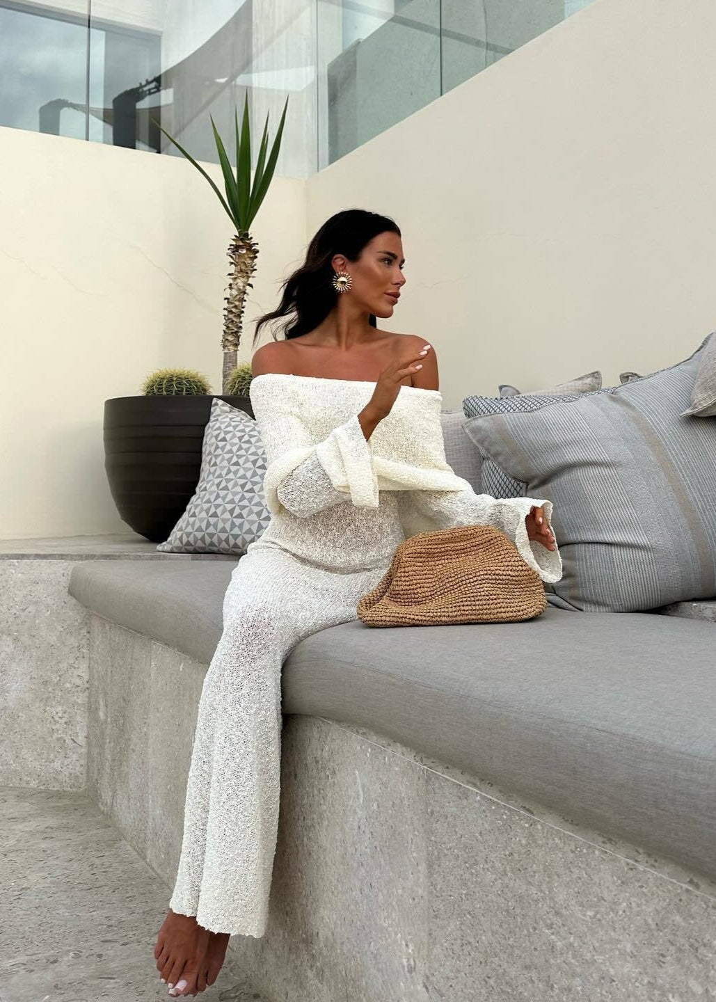 Lumière - Off-Shoulder Shimmer Knit Maxi Dress