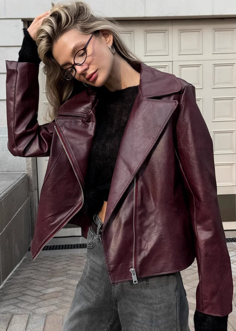 Bordeaux Faux Leather Moto Jacket