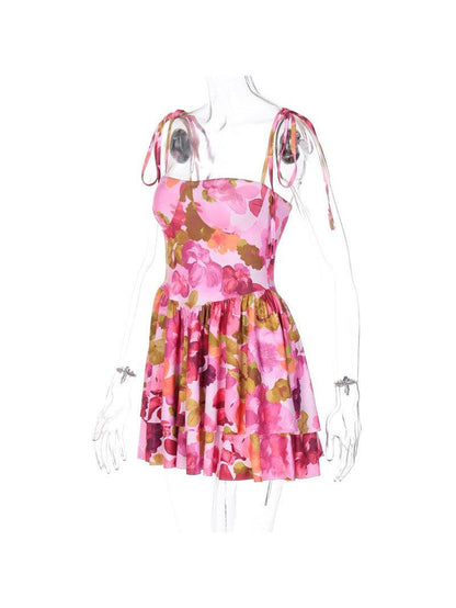 Floral Print Lace up Dress